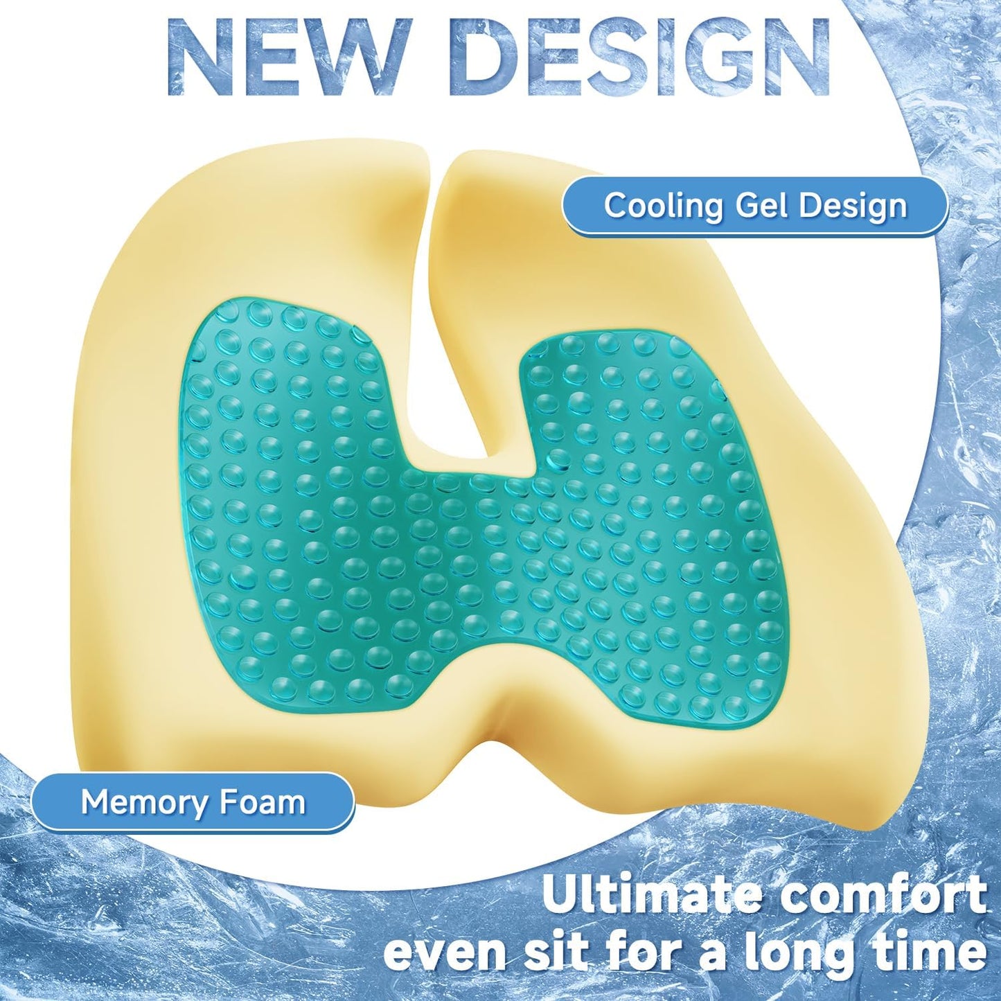 Benazcap Gel Seat Cushion for Office Chair Ergonomic Cushions-Gel & Memory Foam Coccyx Butt Pillow for Sciatica & Back Pain Relief for Long Sitting for Gaming Chair and Car Seat-Black