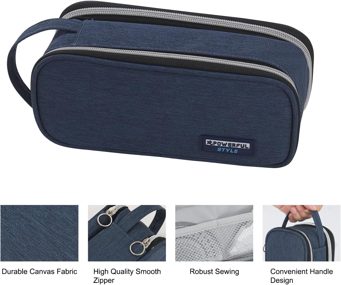 Pencil Case Large Zipper Pencil Pouch for Girls Kids Teens Adults Aesthetic Pencil Bag Stationery Organizer Pencil Case with Handle for School Blue