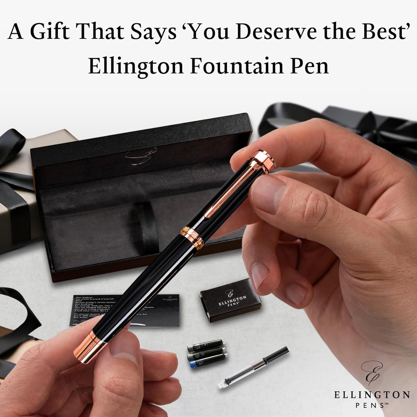 Luxury Fountain Pen Set- Fountain Pens for Writing - Smooth Medium Nib - Includes Refillable Ink Converter, 3 Ink Cartridges [Black & Blue], Gift Box - Elegant Calligraphy