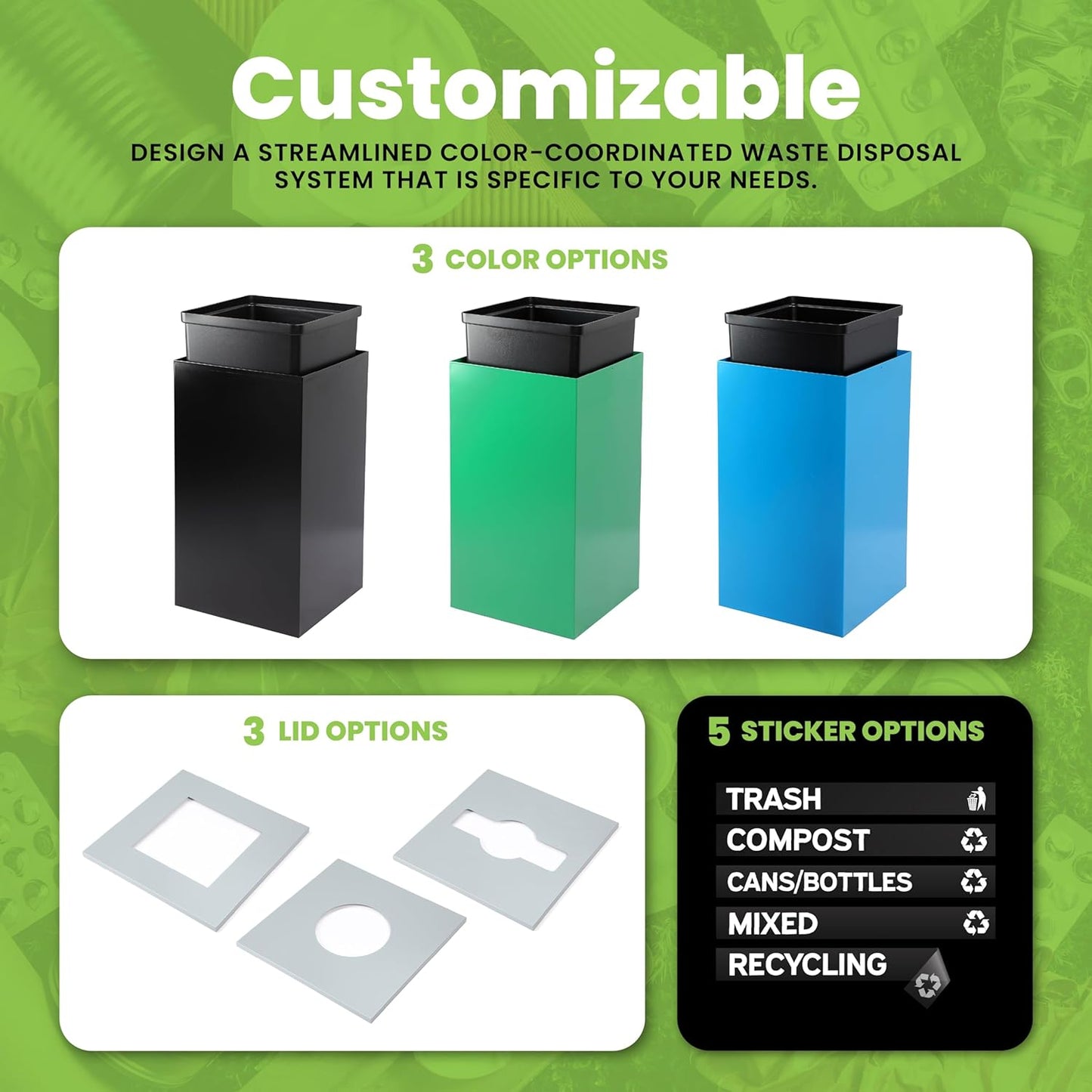 Alpine Industries Square Lid 29 Gallon Sturdy Steel Cube Recycling Container, Square Opening - 3 Color Cans Available Sold Separately (Lid Square Opening)