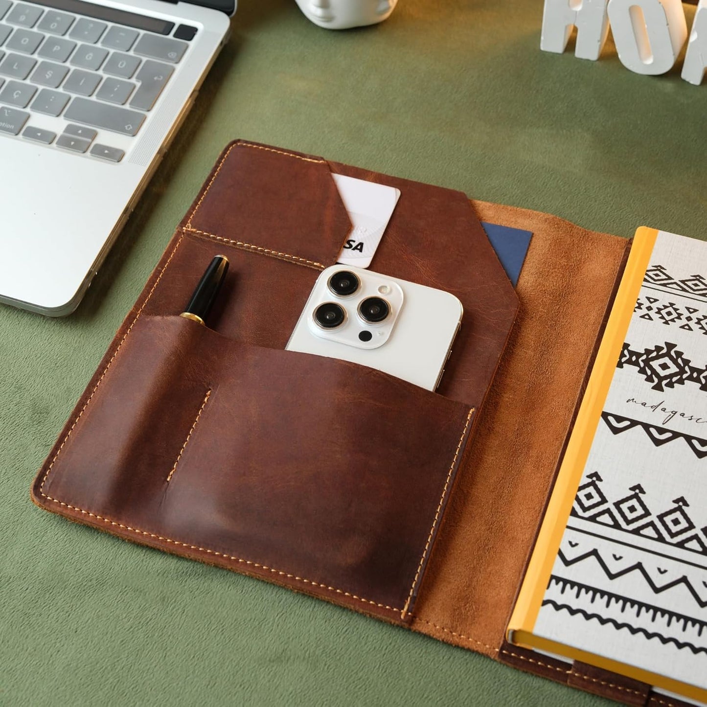 Custom Leather Portfolio, Leather Padfolio, Portfolio Folder, A5 Padfolio for Women, Leather Notebook Cover, Leather Padfolio Gift 8.5"x7" (Brown)