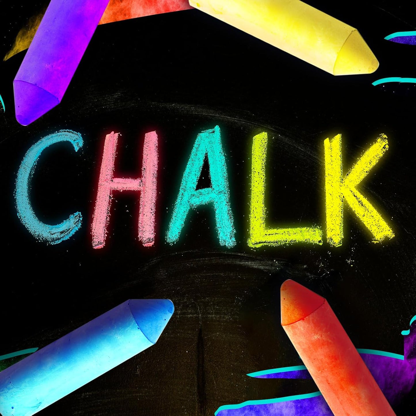 30 Pcs Glow in the Dark Chalk Under Blacklight, 6 Neon Colors Washable Dustless UV Sidewalk Chalk for Black Light Party Playground Chalkboard Birthday Gift and Outdoor Drawing (Crayon)