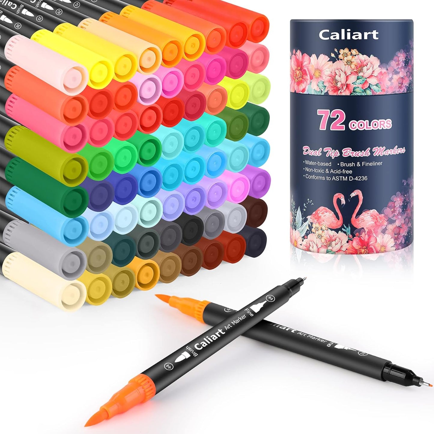 Caliart 72 Colors Dual Tip Art Markers for Adult Coloring - Aesthetic Cute Preppy Stuff School Supplies, Pens With Fine and Brush Tips for Lettering Cards Drawing Kids Artist Mothers Day Gift for Mom