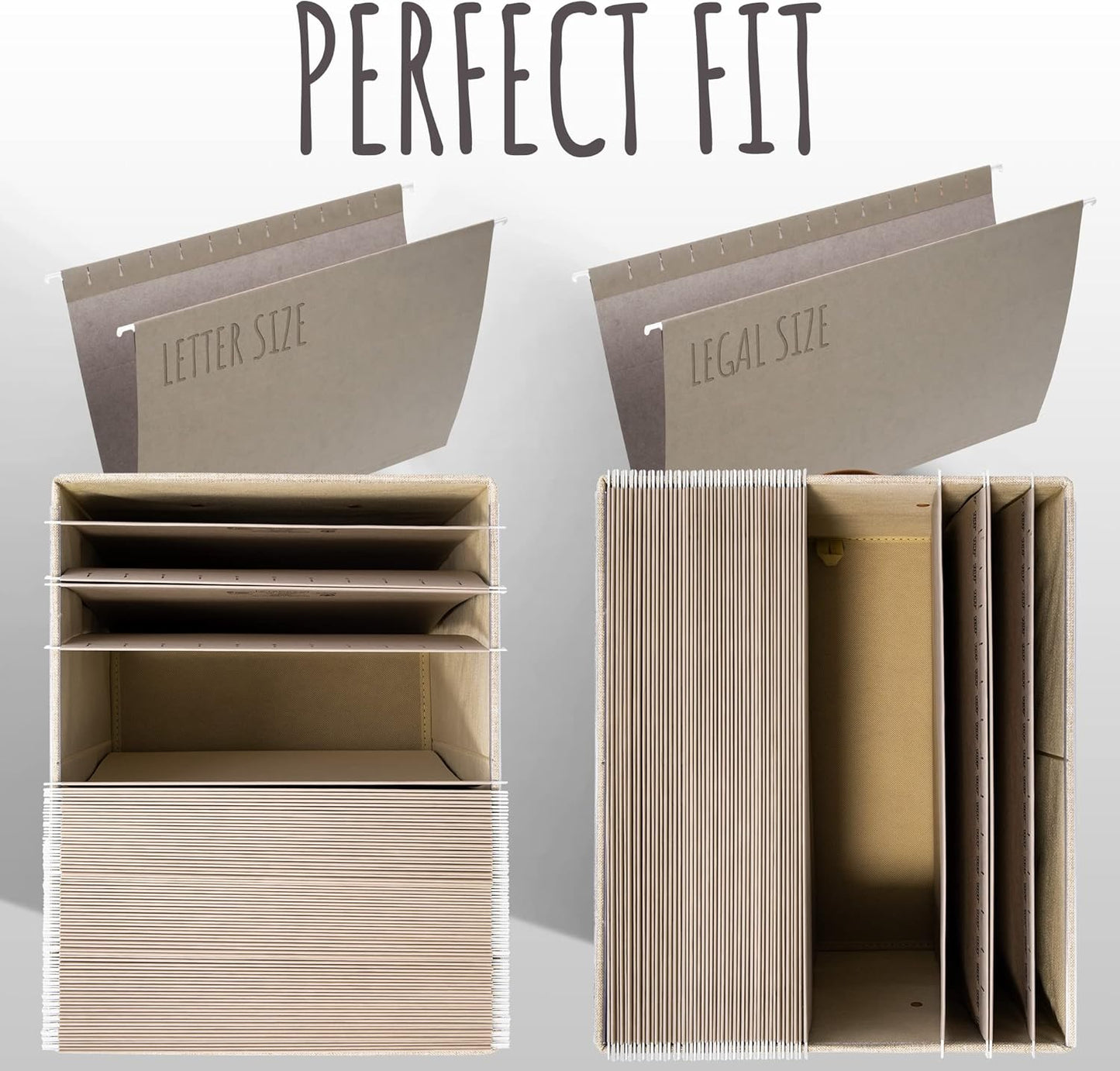 ZICOTO Decorative File Organizer Box Set of 2 - Collapsible Linen Filing Cabinets w/Handles Are Perfect to Store all Your Documents & Hanging File Folders - Portable Easy Slide Crates with Lid