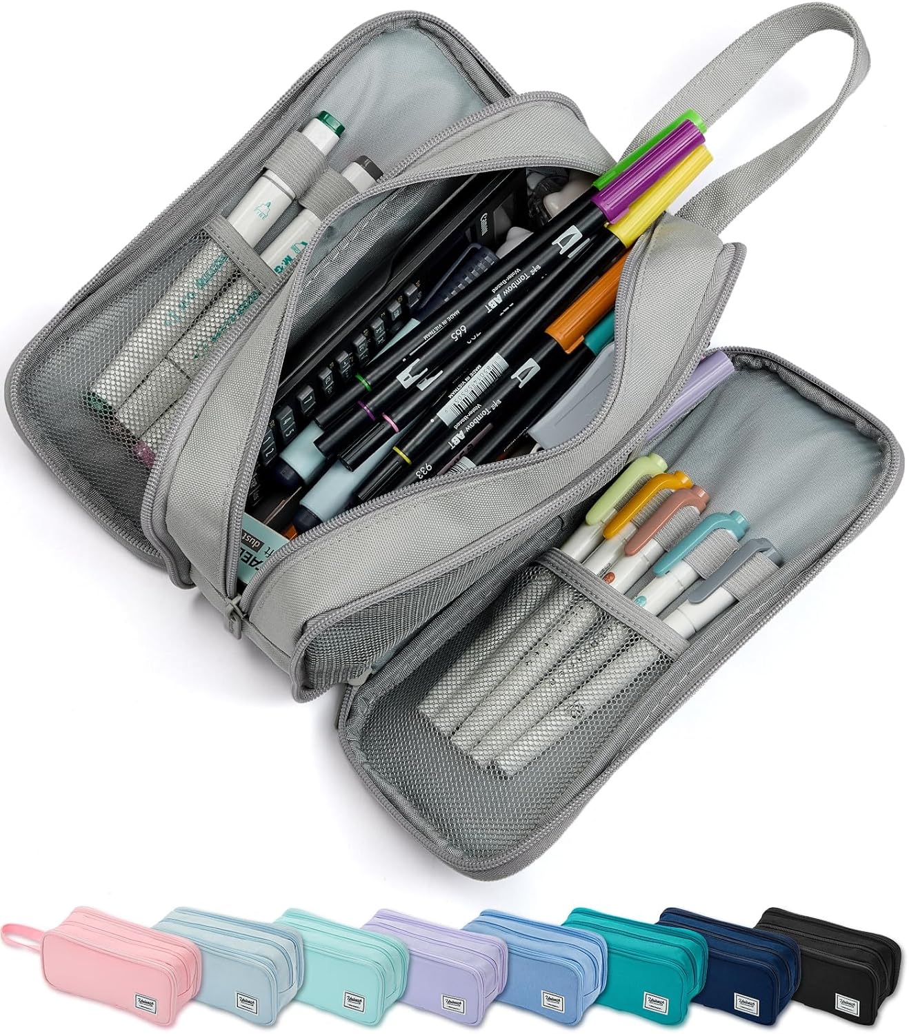 Pencil Case Pouch Box Bag School Supplies Girls Boys Kids, Cute Preppy Stuff Big Capacity Aesthetic Pen Organizer, Back to College Stationary, Gray, Extra Large Style, 2300ml