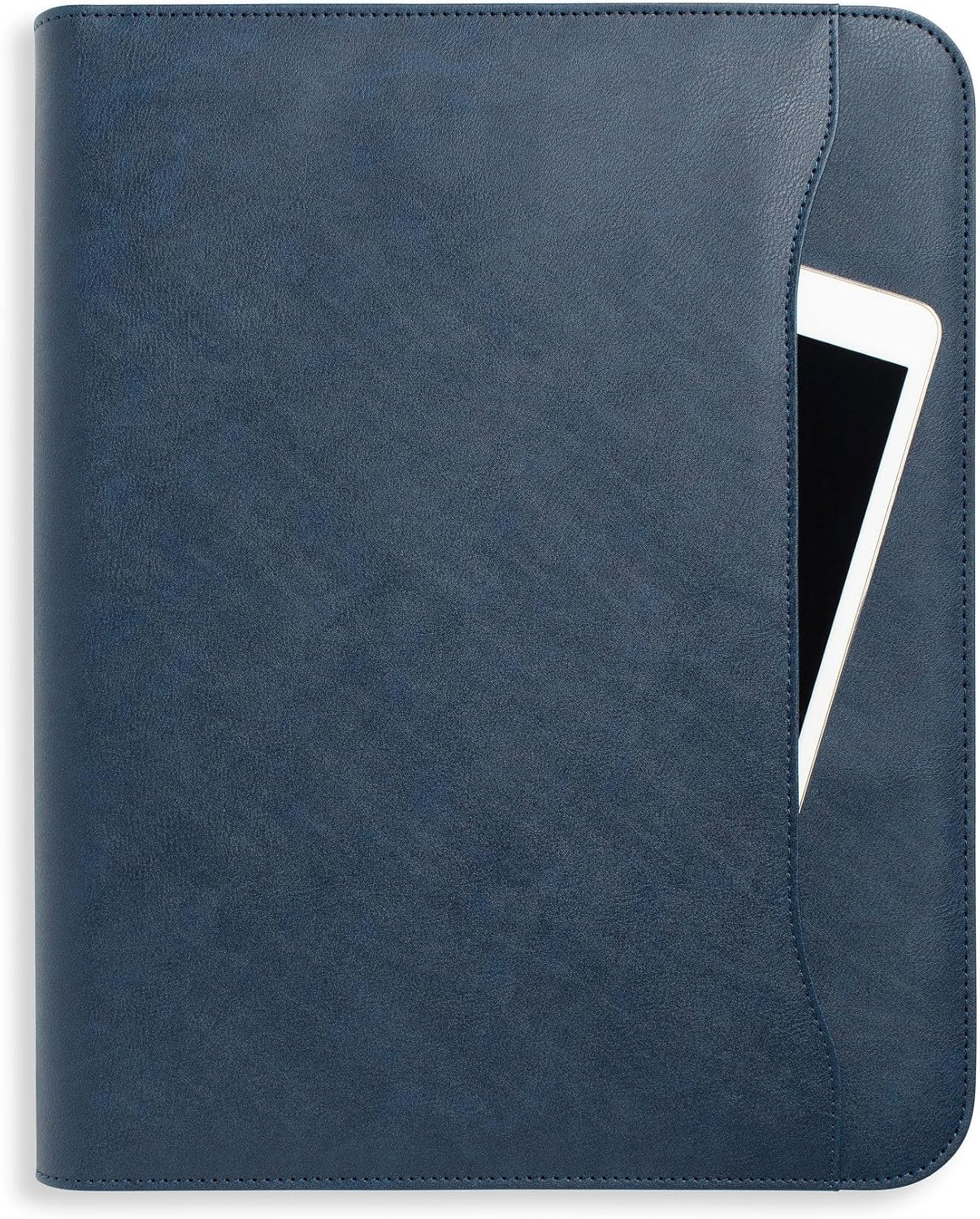 Padfolio Binder - Professional Faux Leather Travel Organizer Pouch for Tablet, Documents, Presentation Folders, Zipper Closure, Removable 3-Ring Notepad - Blue