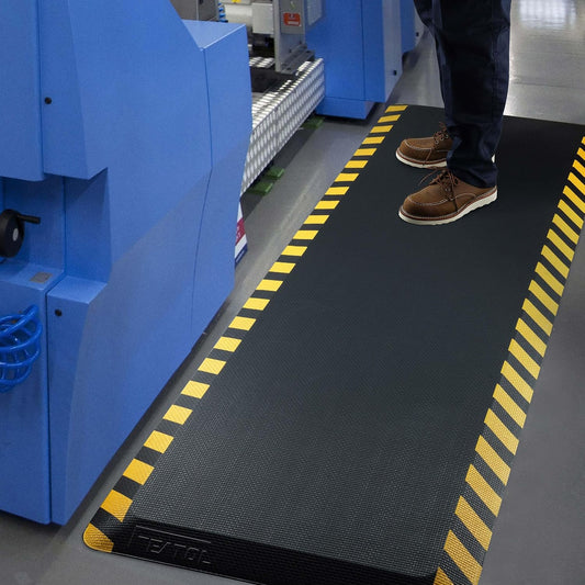 FEATOL Anti Fatigue Mat Industrial, Ergonomic Standing Floor Mat for Work for Stand, Black with Yellow Border Safety 20" x 59"-Support for Leg & Back Pain