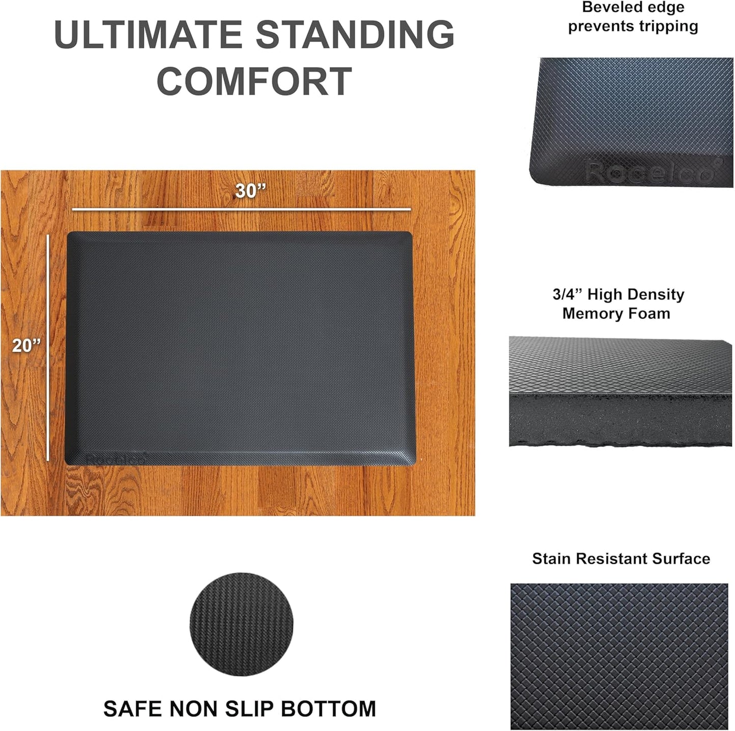 Rocelco 46" Electric Standing Desk Converter with AC Outlet USB Charger and Anti-Fatigue Floor Mat - Motorized Adjustable Sit Stand Riser - Tabletop Workstation Keyboard Tray - Black (R EDRB-46-MAFM)