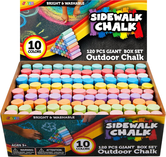 JOYIN 120 PCS Sidewalk Chalks for Kids Giant Box Non-toxic Jumbo Colored Washable Sidewalk Chalk for Toddlers in 10 Colors