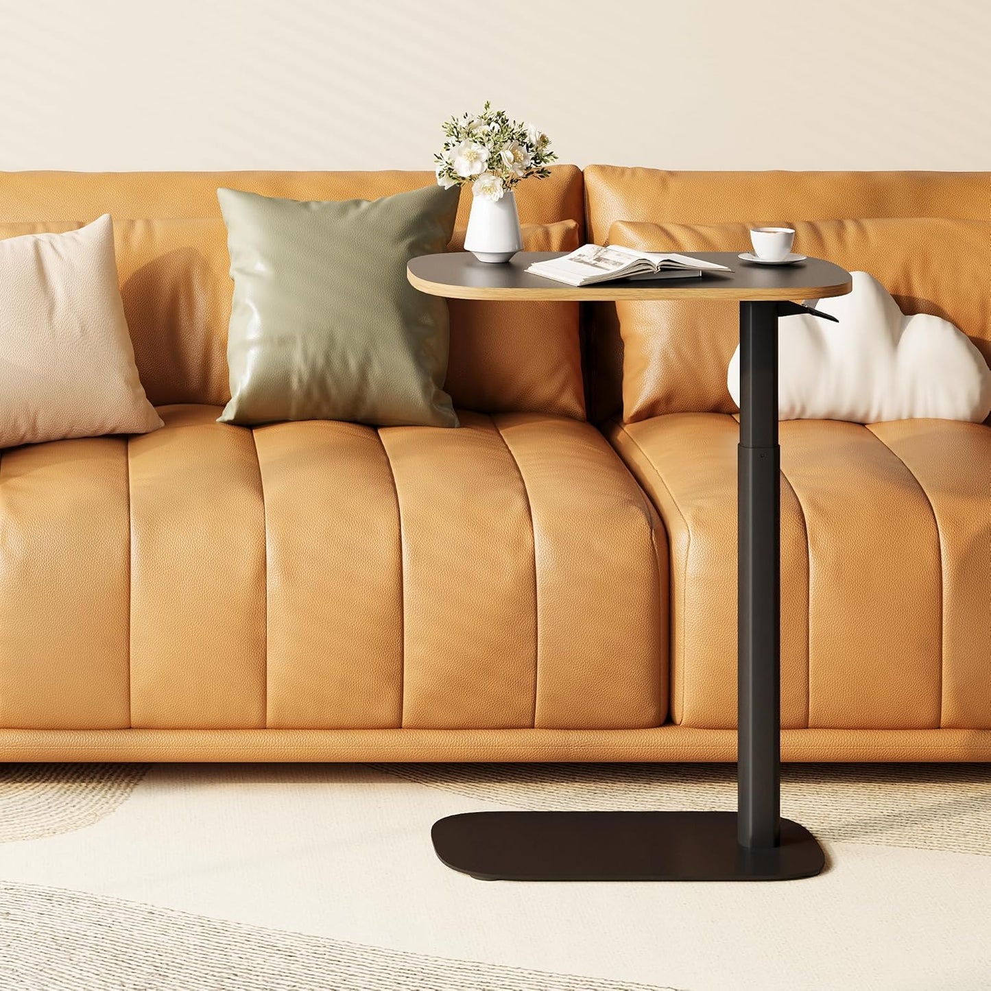 SANODESK Small Standing Desk Pneumatic Height Adjustable Small Sit Stand Desk Laptop Desk Overbed Table Computer Cart for Home Office Computer Workstations(23.6" W x 13.8" D,Black+Maple Band)