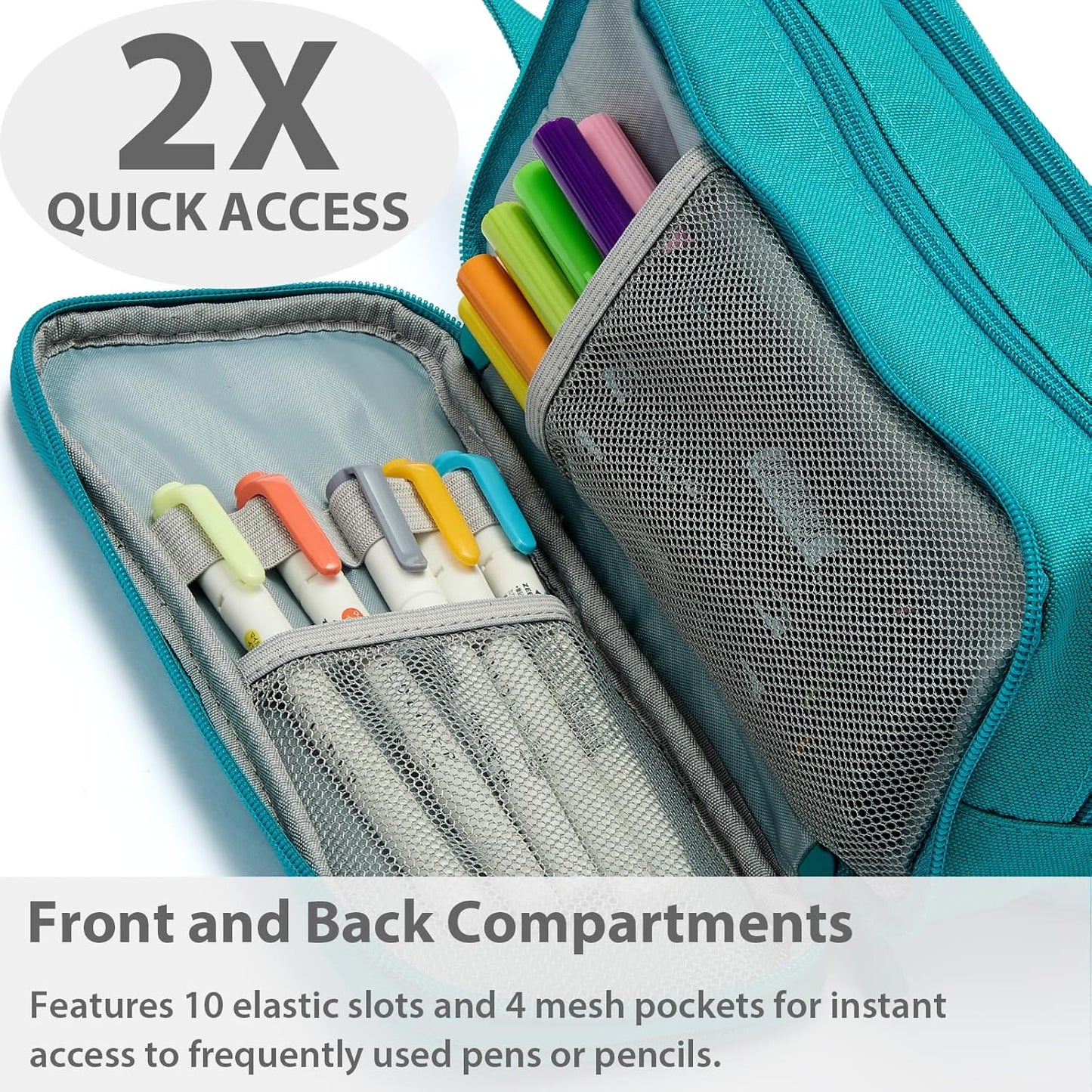 Pencil Case Pouch Box Bag School Supplies Girls Boys Kids, Cute Preppy Stuff Big Capacity Aesthetic Pen Organizer, Back to College Stationary, Teal, Extra Large Style, 2300ml