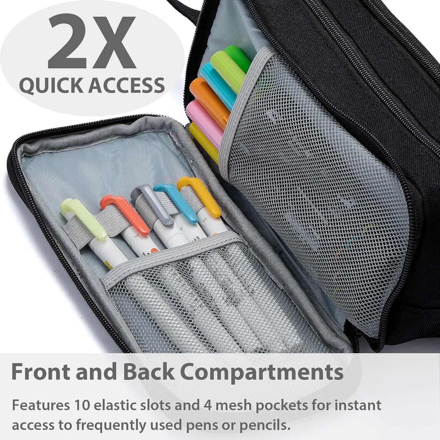 Pencil Case Pouch Box Bag School Supplies Girls Boys Kids, Cute Preppy Stuff Big Capacity Aesthetic Pen Organizer, Back to College Stationary, Black, Extra Large Style, 2300ml