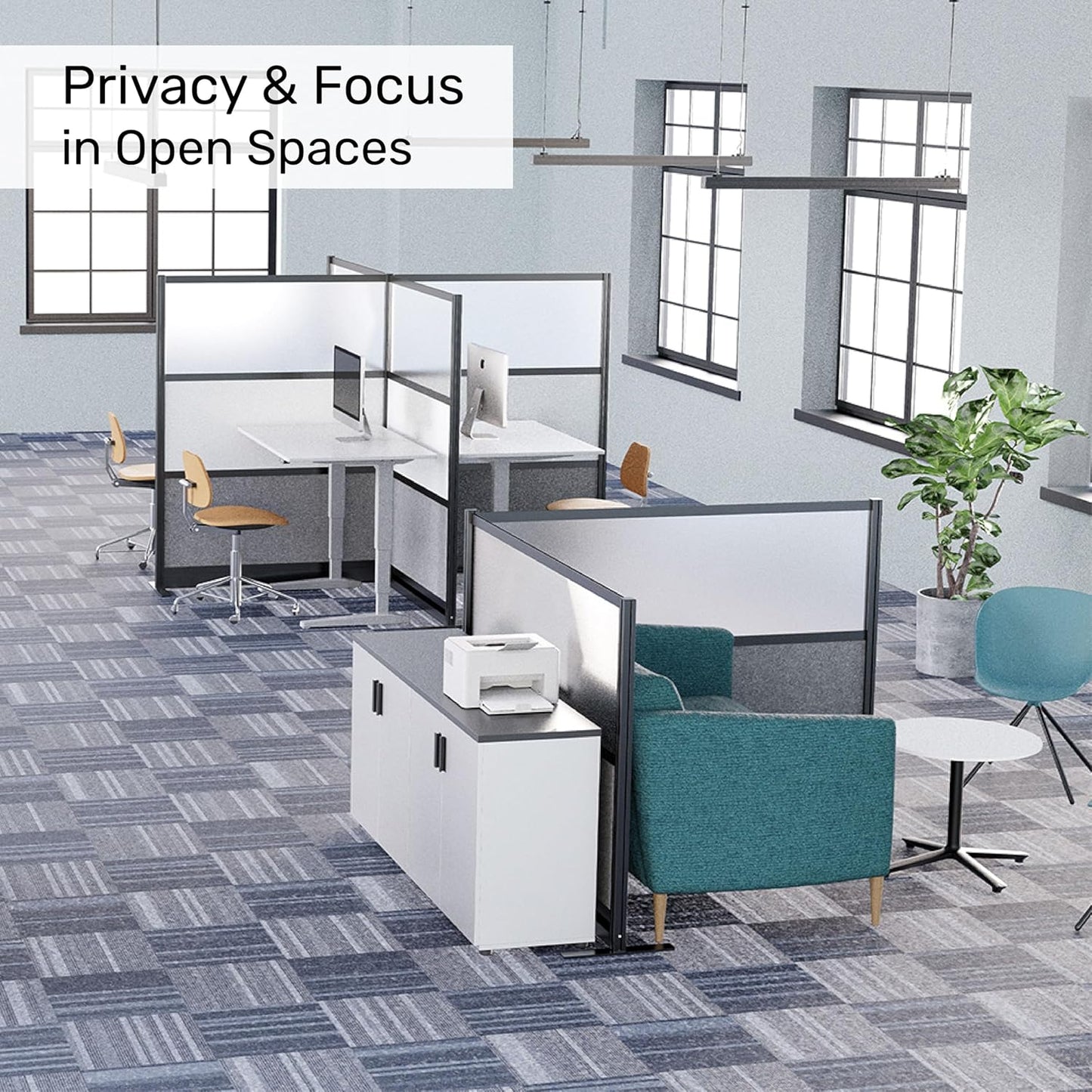 Workflow Modular Wall | Room Divider with Whiteboard, Sound-Dampening, & Frosted Acrylic Panels | Expandable Office Partition for Privacy & Productivity (53" x 48")