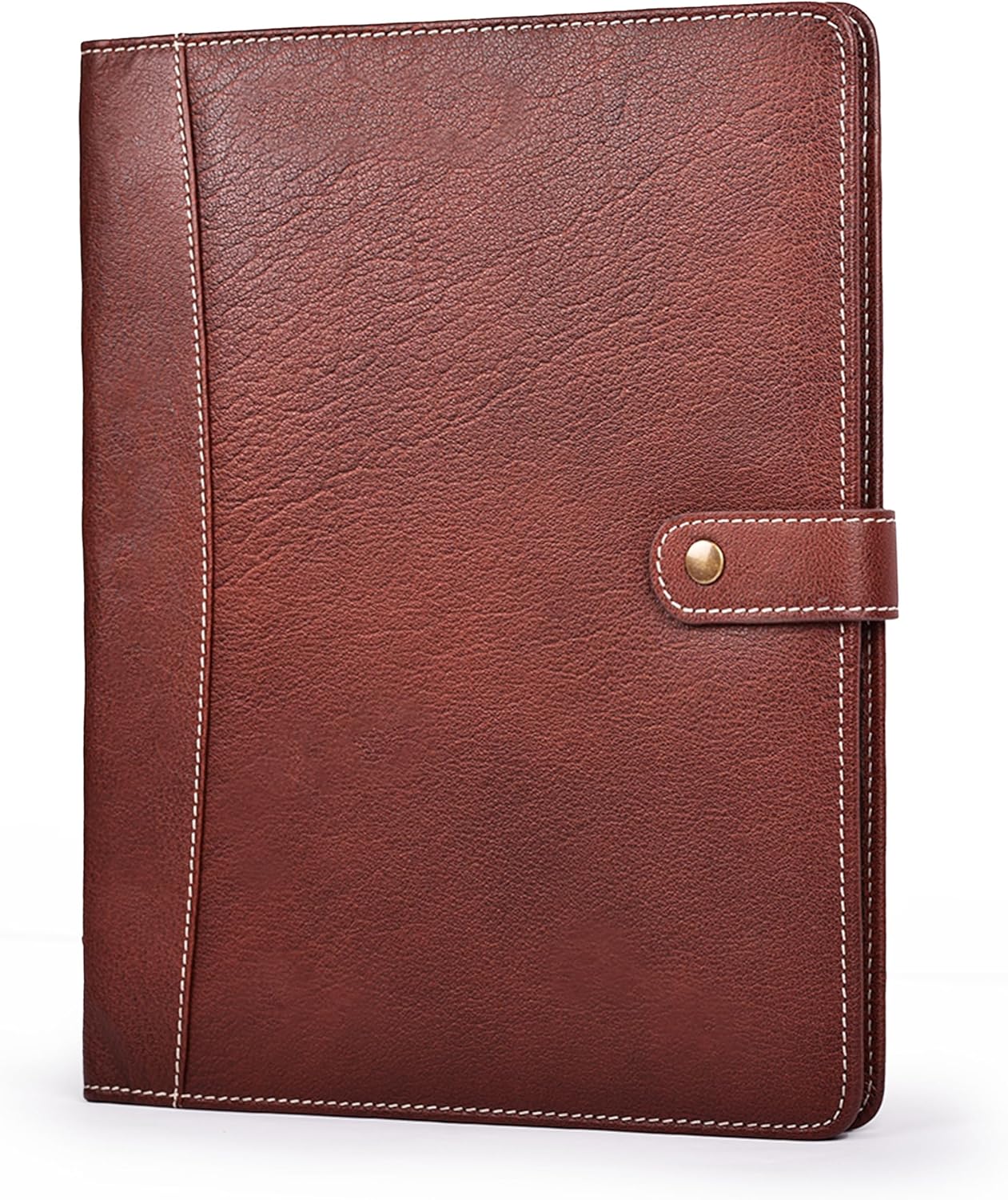 Genuine Leather Portfolio – Red Brown Professional Organizer & Resume Folder, Antique Leather Business Document Padfolio with Writing Pad, Ideal Gift for Men & Women