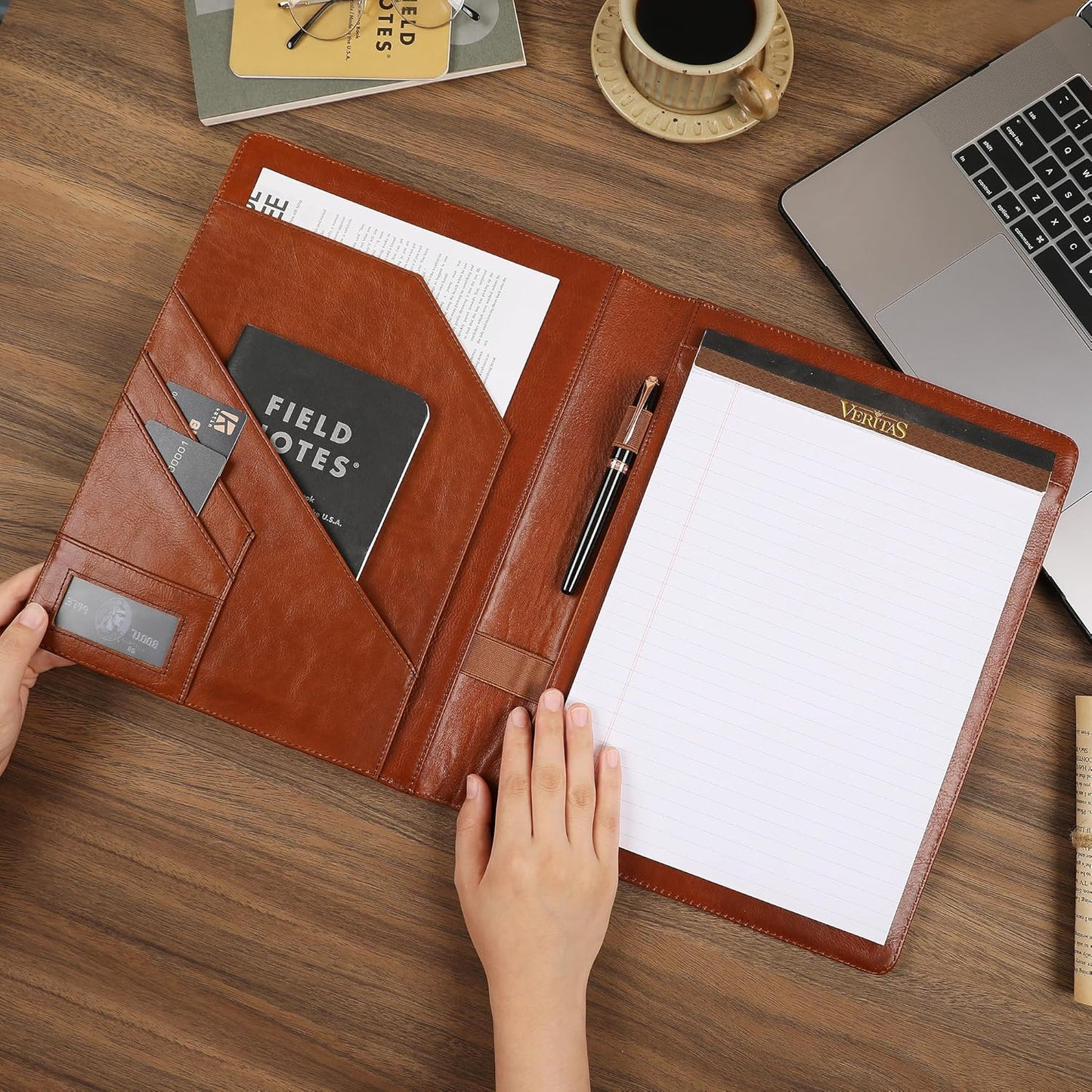 Genuine Leather Padfolio,Free Engraved Name, Personalized Leather Portfolio, A4 Document Folder Legal Pad Padfolio, Resume Folio for Men & Women